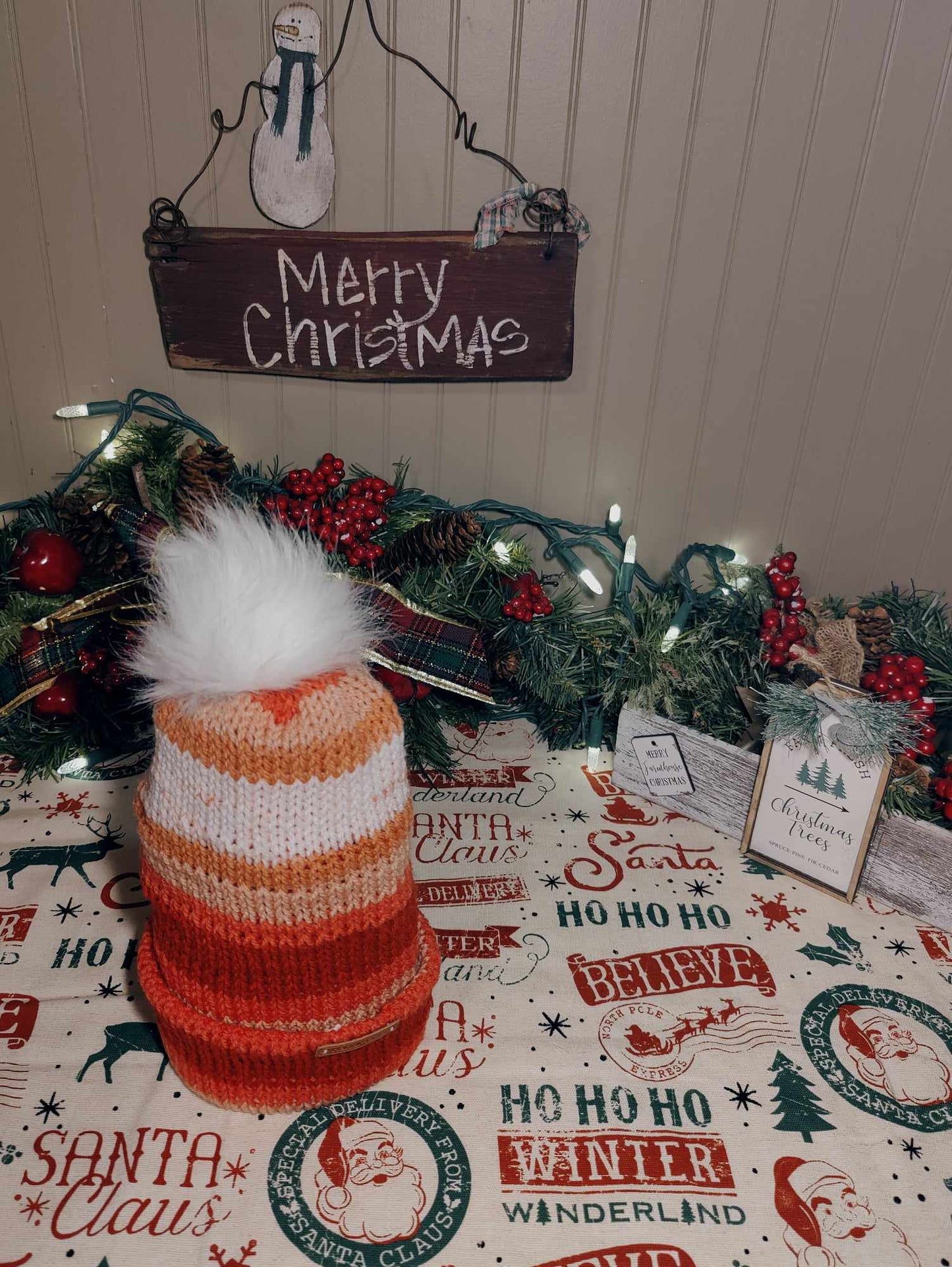 Toasty Autumn Stripes Knit Hat with Pom-Pom
