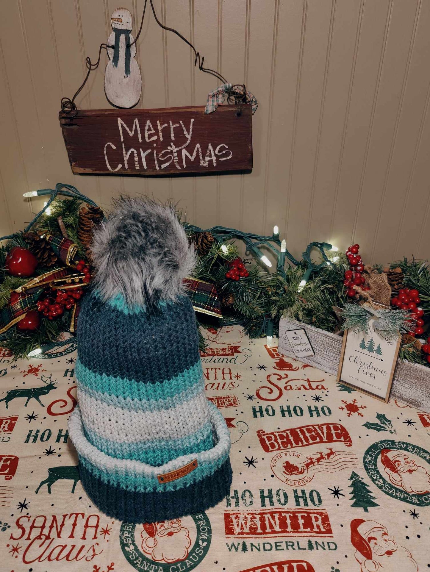 Winter Whisper Knit Hat with Faux Fur Pom-Pom