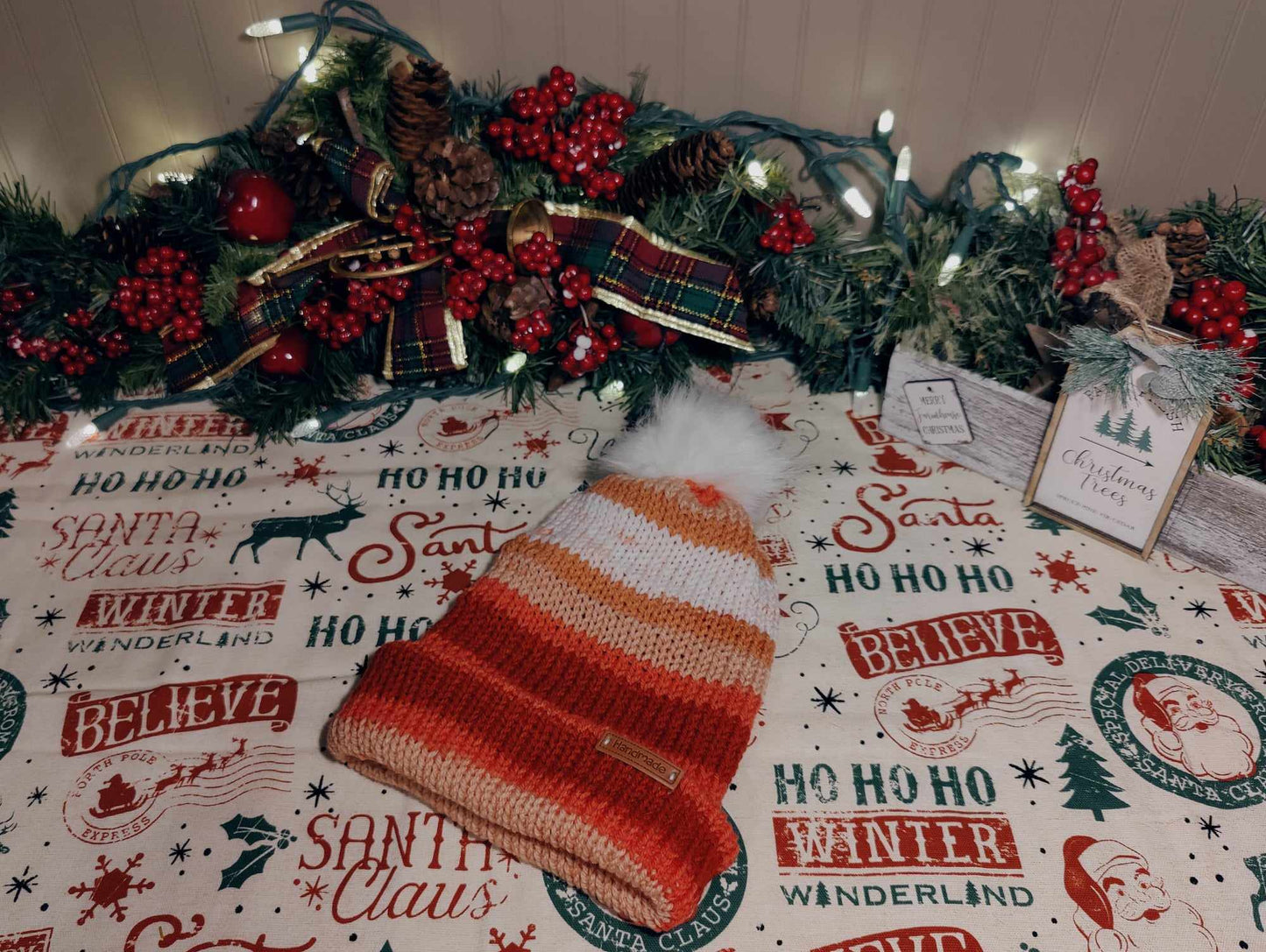 Toasty Autumn Stripes Knit Hat with Pom-Pom